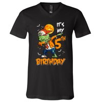 Kids Kids Its My 5th Birthday Dabbing Zombie Halloween Costume V-Neck T-Shirt