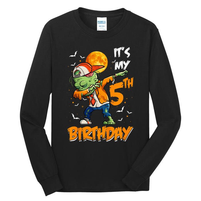 Kids Kids Its My 5th Birthday Dabbing Zombie Halloween Costume Tall Long Sleeve T-Shirt