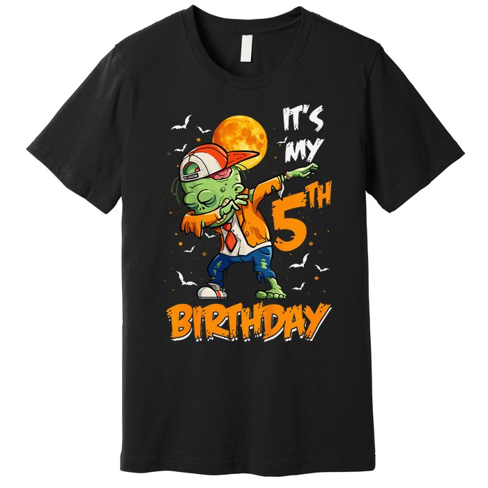 Kids Kids Its My 5th Birthday Dabbing Zombie Halloween Costume Premium T-Shirt