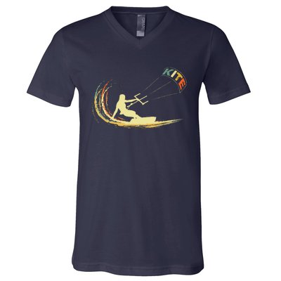 Kite Kiteboarding Kitesurfing Surf Vintage Retro Holiday V-Neck T-Shirt