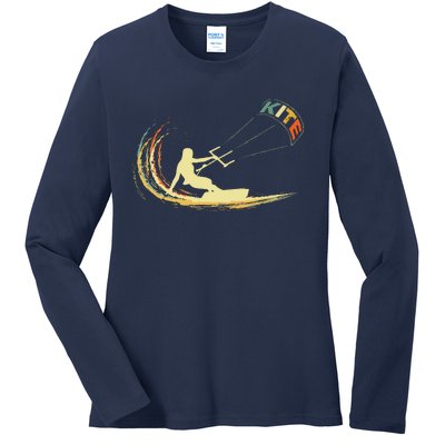 Kite Kiteboarding Kitesurfing Surf Vintage Retro Holiday Ladies Long Sleeve Shirt