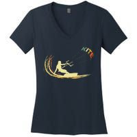 Kite Kiteboarding Kitesurfing Surf Vintage Retro Holiday Women's V-Neck T-Shirt