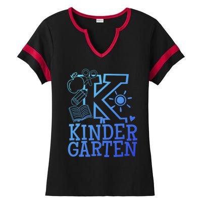 K Kinder Kindergarten Teacher Team Gift Ladies Halftime Notch Neck Tee