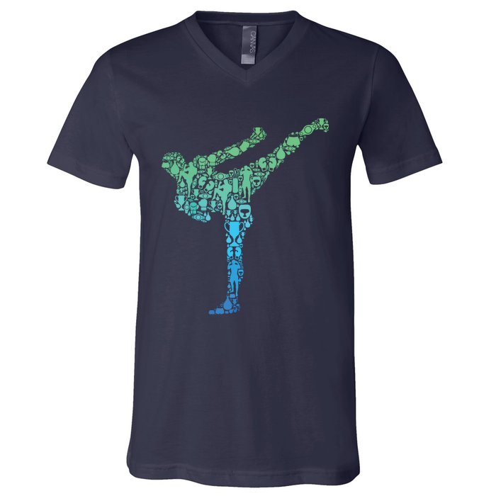 Kickboxing Kickboxer Karate Boy V-Neck T-Shirt