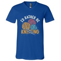 Knitter Knitting Lover Crocheter Id Rather Be Knitting Funny Gift V-Neck T-Shirt