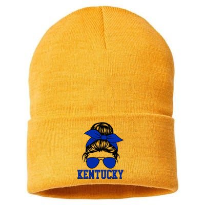 Kentucky Ky Messy Bun Varsity Vintage Sports Sustainable Knit Beanie