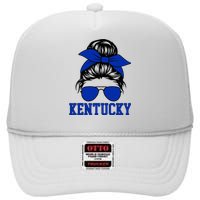 Kentucky Ky Messy Bun Varsity Vintage Sports High Crown Mesh Back Trucker Hat