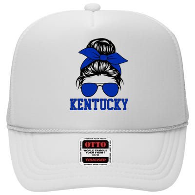 Kentucky Ky Messy Bun Varsity Vintage Sports High Crown Mesh Back Trucker Hat