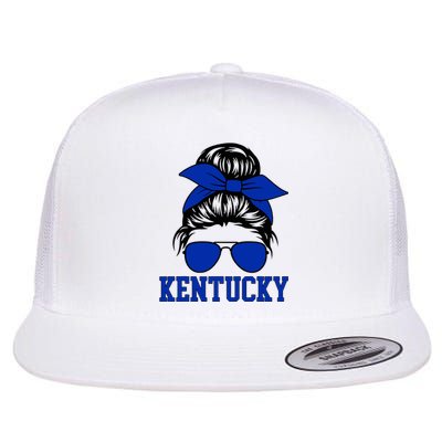 Kentucky Ky Messy Bun Varsity Vintage Sports Flat Bill Trucker Hat