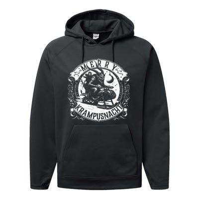 Krampusnacht Krampus On A Snowmobile Performance Fleece Hoodie