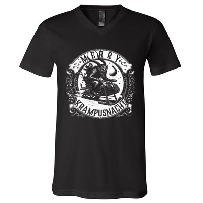 Krampusnacht Krampus On A Snowmobile V-Neck T-Shirt