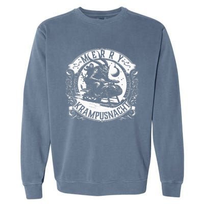 Krampusnacht Krampus On A Snowmobile Garment-Dyed Sweatshirt