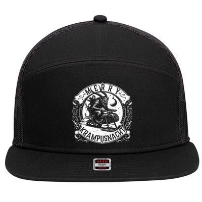 Krampusnacht Krampus on a Snowmobile 7 Panel Mesh Trucker Snapback Hat