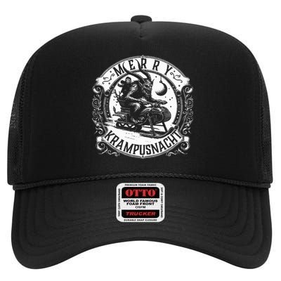 Krampusnacht Krampus on a Snowmobile High Crown Mesh Back Trucker Hat