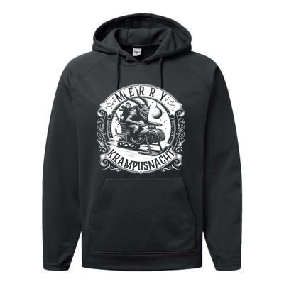 Krampusnacht Krampus On A Snowmobile Performance Fleece Hoodie