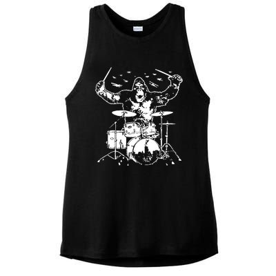 King Kong Playing Drums Ladies PosiCharge Tri-Blend Wicking Tank