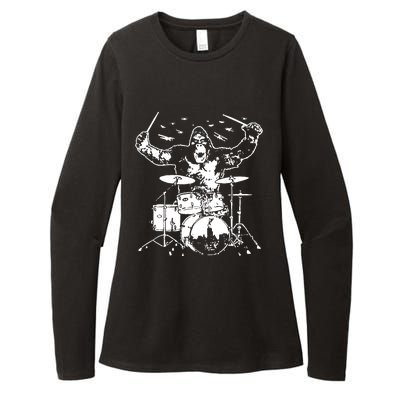 King Kong Playing Drums Womens CVC Long Sleeve Shirt