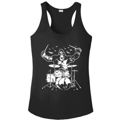 King Kong Playing Drums Ladies PosiCharge Competitor Racerback Tank