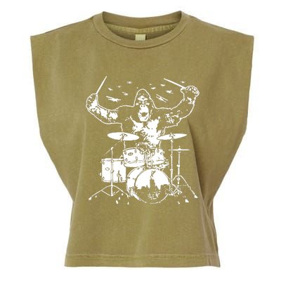 King Kong Playing Drums Garment-Dyed Women's Muscle Tee