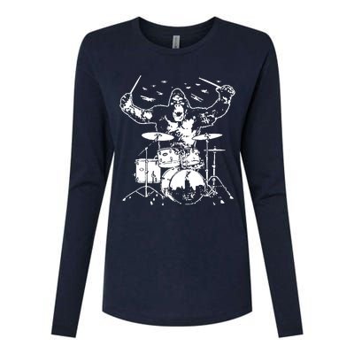 King Kong Playing Drums Womens Cotton Relaxed Long Sleeve T-Shirt