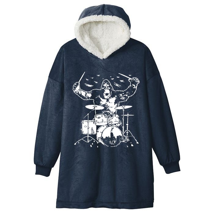 King Kong Playing Drums Hooded Wearable Blanket