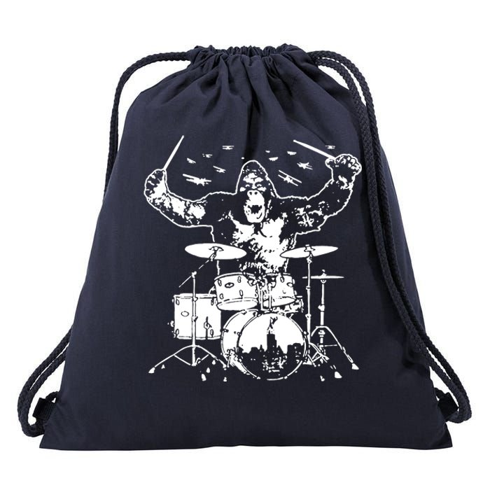 King Kong Playing Drums Drawstring Bag