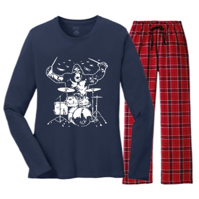 King Kong Playing Drums Women's Long Sleeve Flannel Pajama Set 