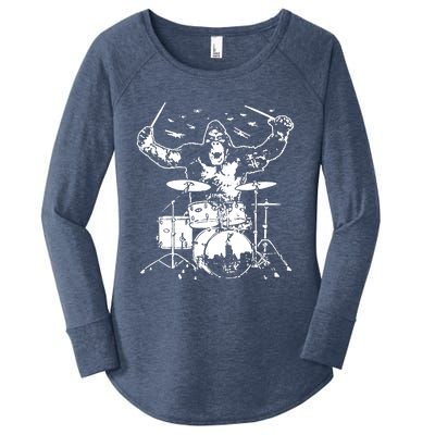 King Kong Playing Drums Women's Perfect Tri Tunic Long Sleeve Shirt