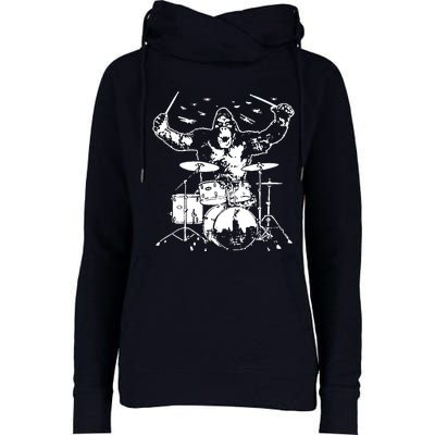 King Kong Playing Drums Womens Funnel Neck Pullover Hood