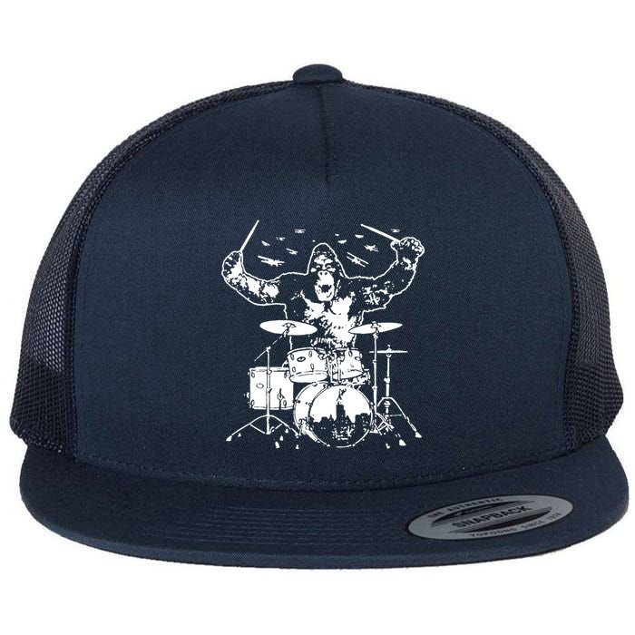 King Kong Playing Drums Flat Bill Trucker Hat