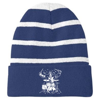 King Kong Playing Drums Striped Beanie with Solid Band