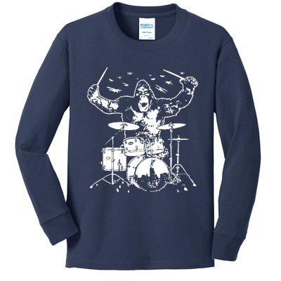 King Kong Playing Drums Kids Long Sleeve Shirt