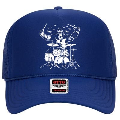 King Kong Playing Drums High Crown Mesh Back Trucker Hat