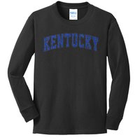 Kentucky Ky Retro Vintage Athletic Sports Design Blue Style Kids Long Sleeve Shirt