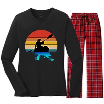 Kayaking Kayak Retro Art Canoe Cute Gift Women's Long Sleeve Flannel Pajama Set 