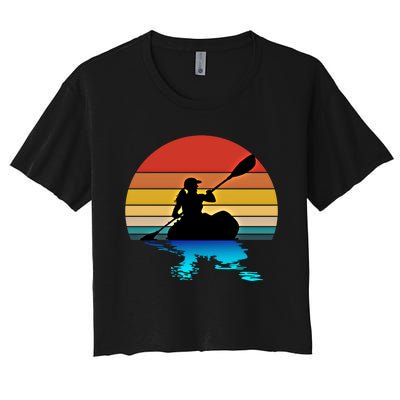 Kayaking Kayak Retro Art Canoe Cute Gift Women's Crop Top Tee