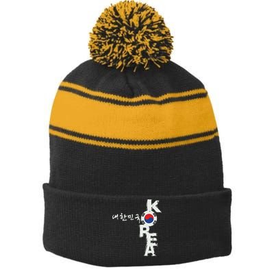 Korean Korea Souvenir Stripe Pom Pom Beanie