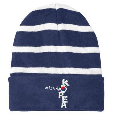 Korean Korea Souvenir Striped Beanie with Solid Band