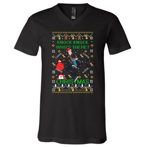 Knock Knock WhoS There Christmas V-Neck T-Shirt