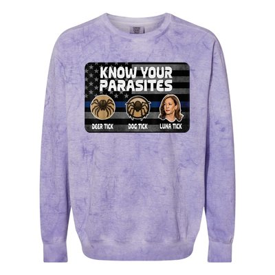 Kamala Know Your Parasites Deer Tick Dog Tick Luna Tick Colorblast Crewneck Sweatshirt