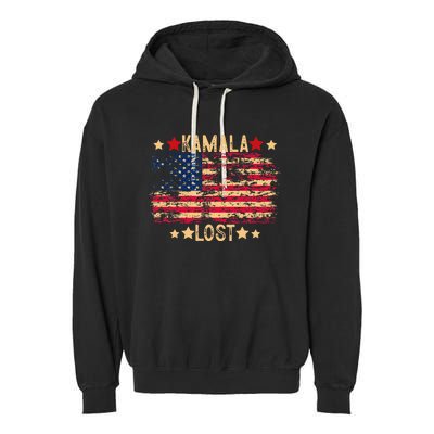 Kamala Lost 2024 Election Usa Flag Trump Won 47th President Garment-Dyed Fleece Hoodie