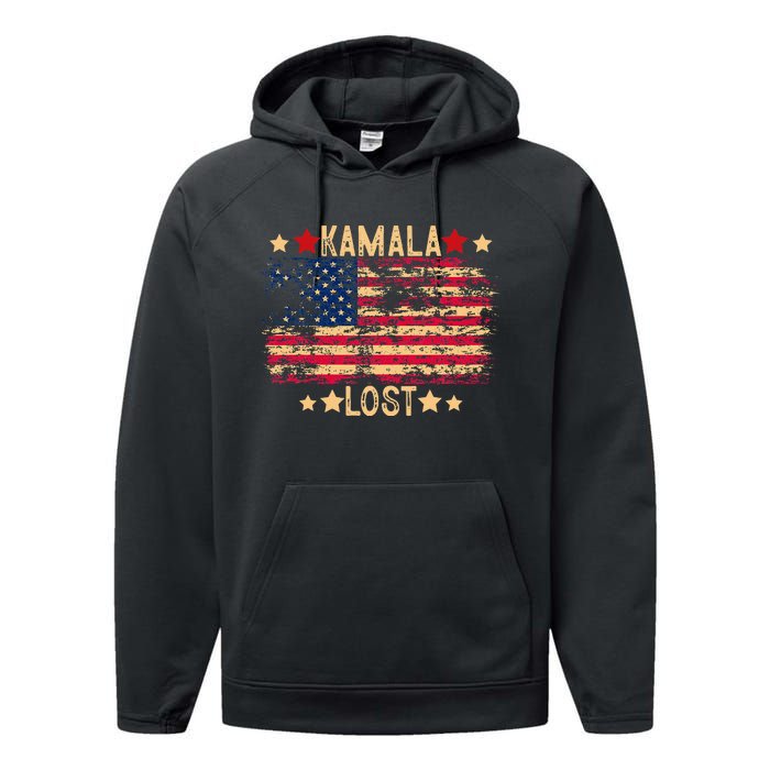 Kamala Lost 2024 Election Usa Flag Trump Won 47th President Performance Fleece Hoodie