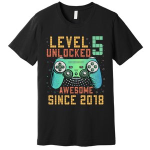 Kids Level 5 Unlocked 5th Birthday 5 Year Old Boy Gifts Gamer Premium T-Shirt