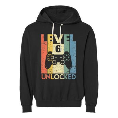 Kids Level 6 Unlocked Funny Video Gamer 6th Birthday Gift Garment-Dyed Fleece Hoodie