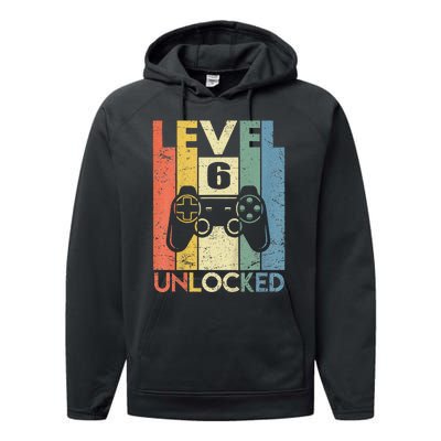 Kids Level 6 Unlocked Funny Video Gamer 6th Birthday Gift Performance Fleece Hoodie