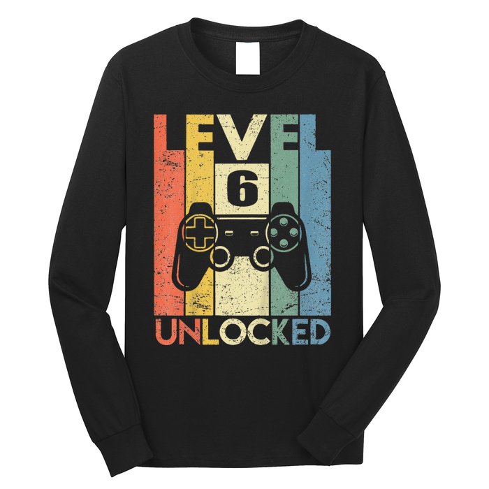 Kids Level 6 Unlocked Funny Video Gamer 6th Birthday Gift Long Sleeve Shirt