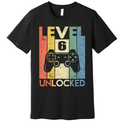 Kids Level 6 Unlocked Funny Video Gamer 6th Birthday Gift Premium T-Shirt