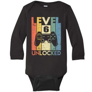 Kids Level 6 Unlocked Funny Video Gamer 6th Birthday Gift Baby Long Sleeve Bodysuit