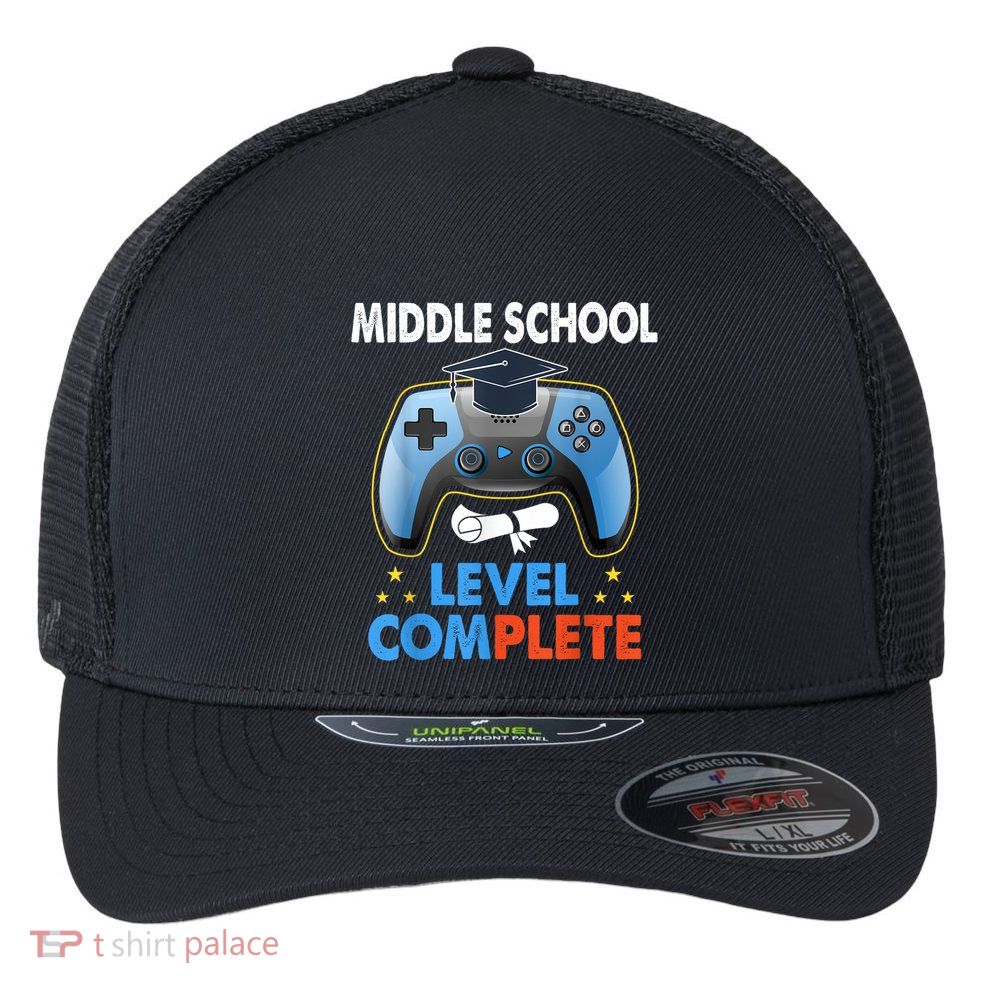 Kindergarten Level Complete Graduation Class Gamer Flexfit Unipanel Trucker Cap