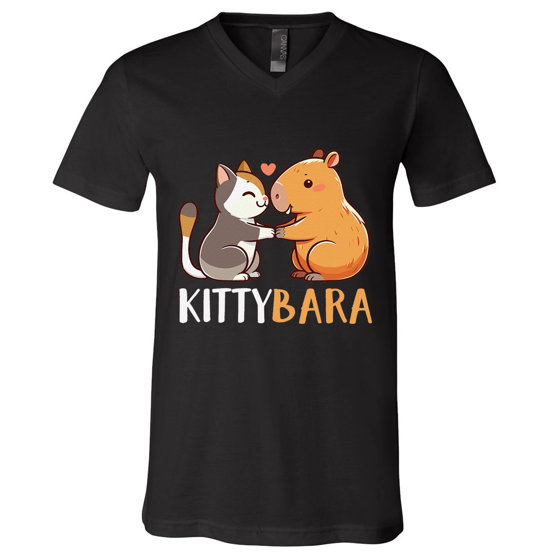 Kittybara Love Capybara Cat V-Neck T-Shirt